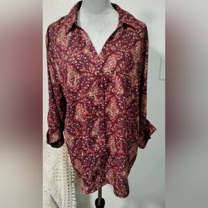 Maurices Burgundy Floral Button Down Shirt